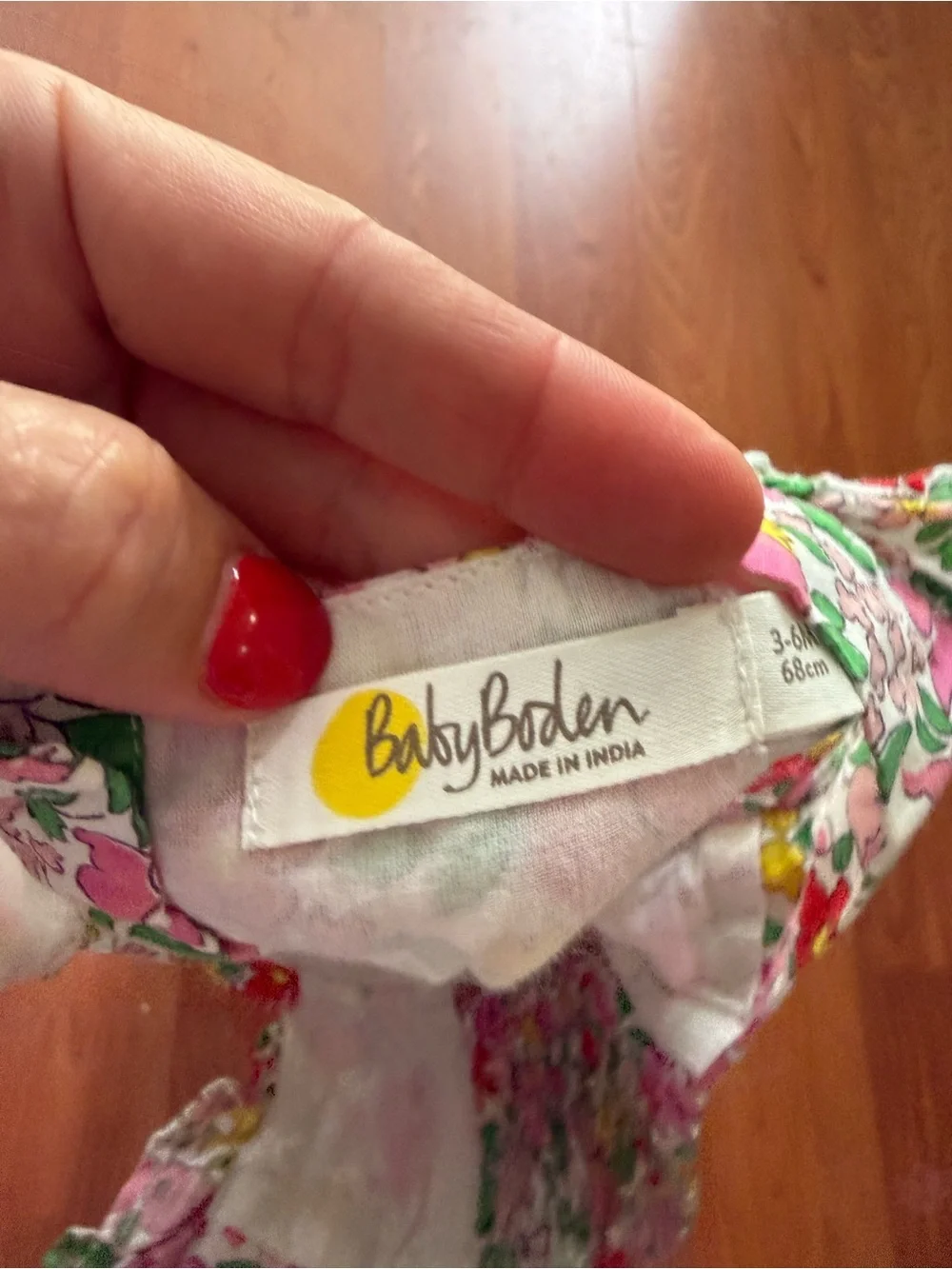 Baby Boden Pink and Green Floral Baby Dress